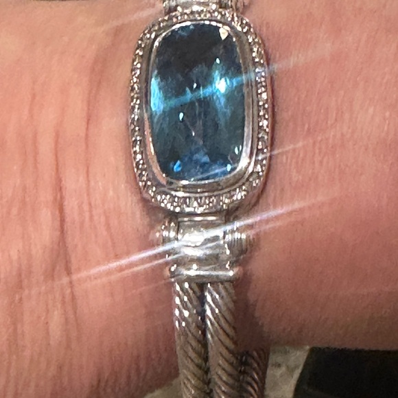 Rare David Yurman 925 Blue Topaz & Diamond Cable Gemstone Albion Bangle Bracelet - Picture 15 of 16